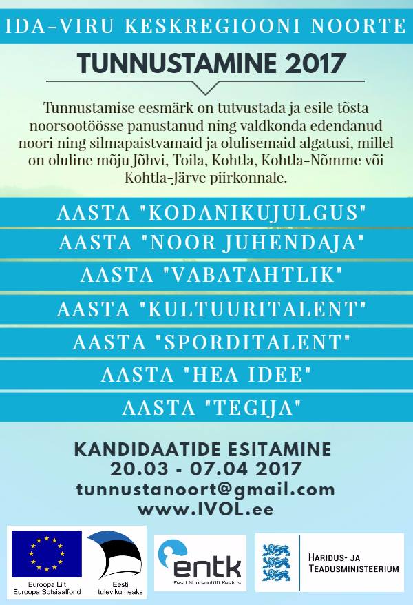 Ida-Viru keskregiooni noorte tunnustamine 2017